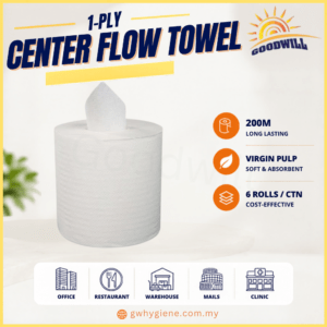 1-Ply Center Pull Towel Virgin Pulp 200M for commercial washrooms and workplaces
