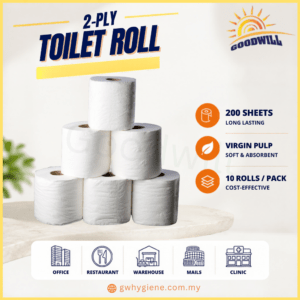 2-Ply Toilet Tissue Roll Virgin Pulp 200 Sheets – 10 Rolls Per Pack