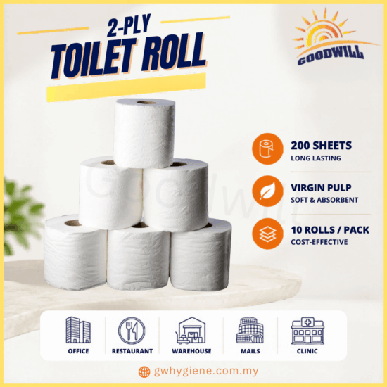 2-Ply Toilet Tissue Roll Virgin Pulp 200 Sheets – 10 Rolls Per Pack