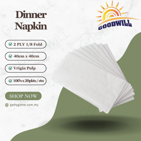 2PLY Dinner Napkin Vrigin Pulp 1 8 Fold 40cm x 40cm