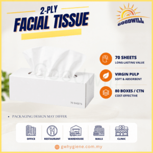 2 PLY Facial Tissue Virgin Pulp 70 Sheets x 80 Boxes for offices, hotels and commercial use