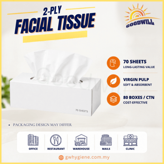 2 PLY Facial Tissue Virgin Pulp 70 Sheets x 80 Boxes for offices, hotels and commercial use
