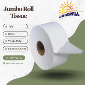 Jumbo roll tissue, 2-ply, virgin pulp 130m