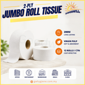 2-Ply Jumbo Tissue Roll 200M Virgin Pulp 12 Rolls Per Carton Bulk Supply Klang Valley Malaysia