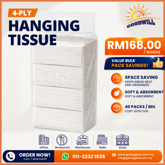 4 Ply Hanging Tissue Bulk Supplier for Offices and Commercial Use in Klang Valley