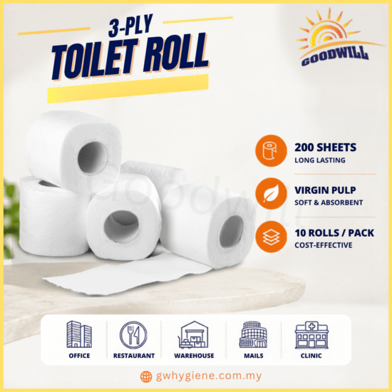3-Ply Virgin Pulp Toilet Roll 200 Sheets for commercial and office washrooms