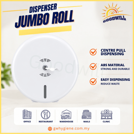 Center Pull Jumbo Roll Tissue Dispenser for commercial washrooms in Malaysia