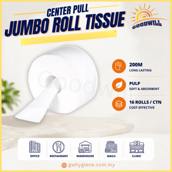 Center Pull Jumbo Roll Tissue for commercial use in Malaysia