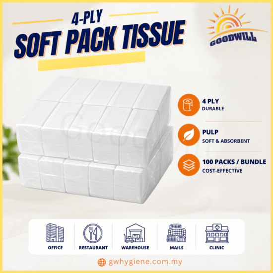 4-Ply Soft Pack Facial Tissue 280 Sheets individually packed for commercial use in Malaysia